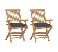 vidaXL 2X Madera de Teca Sillas de Jardín y Cojines Sillón Exterior Balcón Patio Terraza Asiento Butaca Muebles Mobiliario Gris Antracita