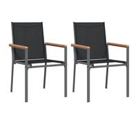 vidaXL Sillas de jardín 2 uds textilene y Acero Negro 55x61,5x90 cm, Silla de Exterior, Silla de Patio, Silla de balcón, Silla de terraza