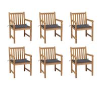 vidaXL: 6 sillas de jardín con cojines grises, fabricadas en madera de teca maciza