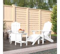 vidaXL Sillas de jardín Adirondack con reposapiés y mesa HDPE blanco