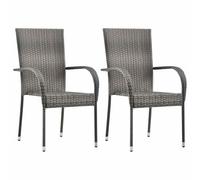 vidaXL Sillas de Jardín Apilables 2 Unidades Aire Libre Patio Balcón Terraza Tumbona Comedor Asiento Butaca Muebles Ratán Sintético Gris