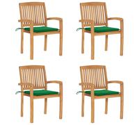 vidaXL Sillas de jardín apilables 4 uds madera de teca con cojines