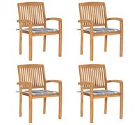 vidaXL Sillas de jardín apilables 4 uds madera de teca con cojines