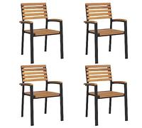 vidaXL Sillas de jardín apilables 4 uds Madera Maciza Acacia y Metal, Silla apilable, Silla Exterior apilable, Silla de jardín, Silla Comedor apilable