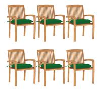 vidaXL Sillas de jardín apilables 6 uds madera de teca con cojines