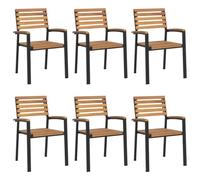 vidaXL Sillas de jardín apilables 6 uds Madera Maciza Acacia y Metal, Silla apilable, Silla de Exterior, Silla reposabrazos jardín