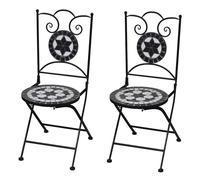 vidaXL Set de 2 sillas bistró Mosaico cerámica plegables Negro y Blanco