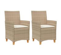 vidaXL Sillas de jardín con cojín 2 uds ratán PE beige y madera acacia