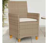 vidaXL Sillas de jardín con cojín 2 uds ratán PE beige y madera acacia