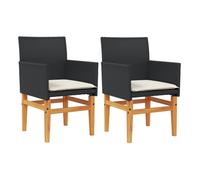 vidaXL Sillas de jardín con cojín 2 uds ratán PE negro y madera acacia