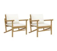 vidaXL Sillas de jardín de bambú 2 unidades con cojines blanco crema