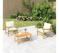 vidaXL Sillas de jardín de bambú 2 unidades con cojines blanco crema