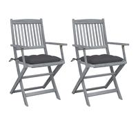vidaXL Sillas de jardín plegables 2 uds cojines madera maciza acacia