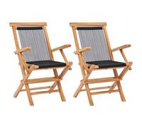 vidaXL Sillas de jardín plegables 2 uds madera maciza de teca y cuerda