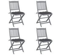 vidaXL Sillas de jardín plegables 4 uds cojines madera maciza acacia