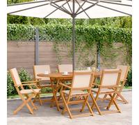 vidaXL Sillas de jardín plegables 4 uds madera maciza y tela beige