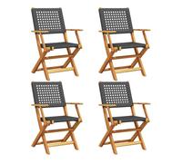 Sillas Plegables (4 Unidades) De Ratán Sintético Negro Y Madera Maciza. Vidaxl