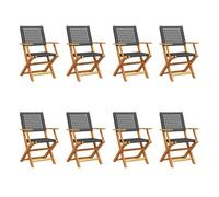 vidaXL Sillas de jardín plegables 8 uds madera maciza y ratán PE negro