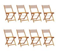 vidaXL Sillas de jardín plegables 8 uds madera maciza y tela taupe