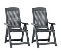vidaXL 2X Sillas de Jardín Reclinables Tumbona Patio Plegable Exterior Aire Libre Balcón Asiento Decoración Mueble Comedor Restaurante Plástico Gris Antracita