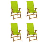 vidaXL Sillas de jardín reclinables 4 uds madera maciza acacia cojines