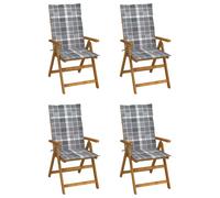 vidaXL Sillas de jardín reclinables 4 uds madera maciza acacia cojines