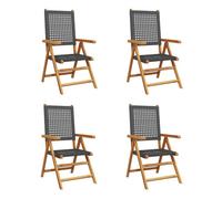 Vidaxl sillas de jardín reclinables 4 uds ratán pe madera maciza negro