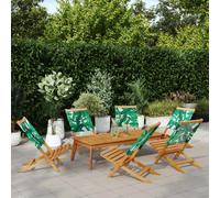 vidaXL Sillas de jardín reclinables 6 uds madera maciza y tela verde