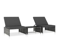 vidaXL Sillas de jardín reclinables con mesa 2 uds ratán PE gris