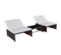 vidaXL Sillas de jardín reclinables con mesa 2 uds ratán PE marrón