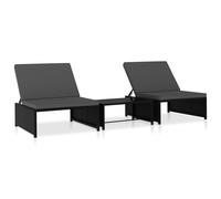 vidaXL Sillas de jardín reclinables con mesa 2 uds ratán PE negro