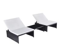 vidaXL Sillas de jardín reclinables con mesa 2 uds ratán PE negro