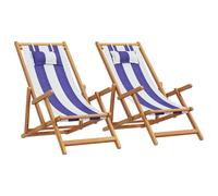 vidaXL Sillas de playa plegables 2 uds tela madera maciza azul blanco en color Azul y blanco/Taupé/Estampado de hojas | cómodas modernas ergonómicas para comedor cocina salón hogar