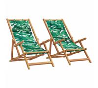 vidaXL Sillas de playa plegables 2 uds tela madera maciza azul blanco en color Azul y blanco/Taupé/Estampado de hojas | cómodas modernas ergonómicas para comedor cocina salón hogar