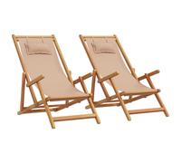 vidaXL Sillas de playa plegables 2 uds tela madera maciza azul blanco en color Azul y blanco/Taupé/Estampado de hojas | cómodas modernas ergonómicas para comedor cocina salón hogar