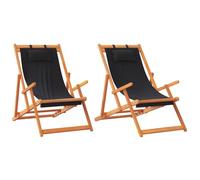vidaXL Sillas de Playa Plegables 2 uds, Tumbonas Ajustables de Pícnic, Sillones de Relax, Asientos para Jardín Camping Patio, Tela Negro