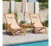 vidaXL Sillas de playa plegables 2 unidades tela y madera maciza beige