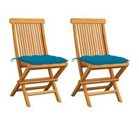 Sillas plegables de vidaXL con cojines azul claro, 2 unidades, de madera maciza de teca