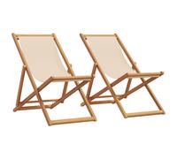 vidaXL Sillas de playa plegables 2 unidades tela y madera maciza beige