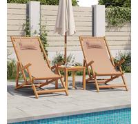 vidaXL Sillas de Playa Plegables 2 Unidades Tela y Madera Maciza Taupe, sillón, Silla de Exterior, Asientos al Aire Libre, Silla de Camping