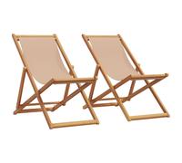 vidaXL Sillas de playa plegables 2 unidades tela y madera maciza taupe