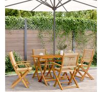 vidaXL Sillas plegables, 4 unidades, color beige, madera maciza de acacia.