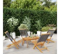 vidaXL Sillas plegables, 4 unidades, color gris, madera maciza de acacia.
