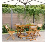 vidaXL Sillas plegables, 4 unidades, tela beige y madera maciza.