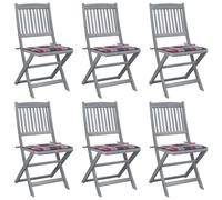 vidaXL Sillas plegables 6 uds cojines madera maciza acacia