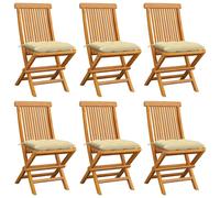 vidaXL Sillas plegables con cojines color crema – madera maciza de teca – juego de 6