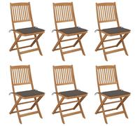 vidaXL: Juego de 6 sillas plegables con cojines, fabricadas en madera de acacia maciza