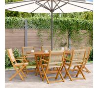 vidaXL Sillas plegables, 6 unidades, color beige, madera maciza de acacia.