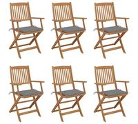 vidaXL Sillas de jardín plegables 6 uds y cojines madera maciza acacia