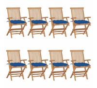 vidaXL Sillas plegables 8 uds madera maciza de teca con cojines azules